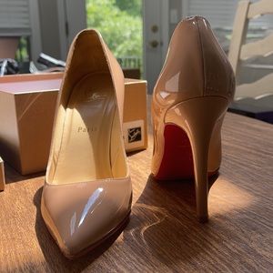 Christian Louboutin Pigalle 100 patent calf Nude